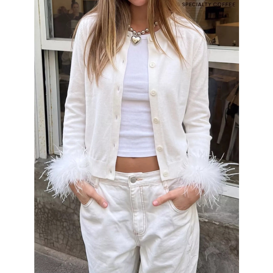 Fuzzy Cuffs Button Up Cardigan Apparel and Accessories