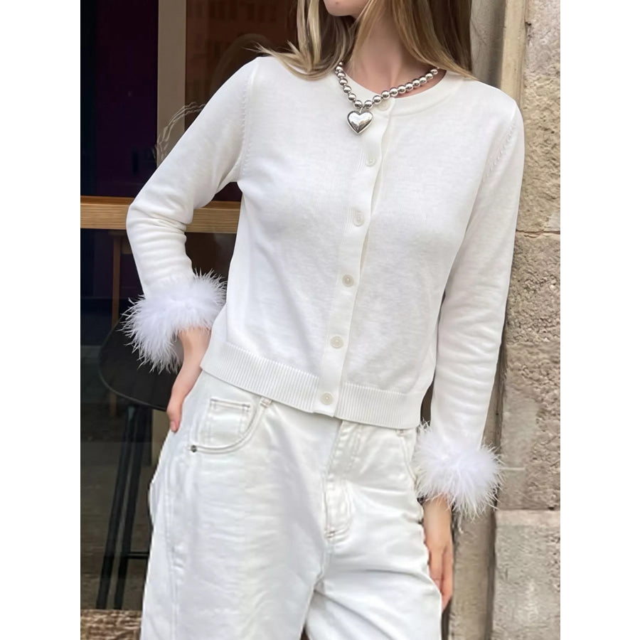 Fuzzy Cuffs Button Up Cardigan Apparel and Accessories