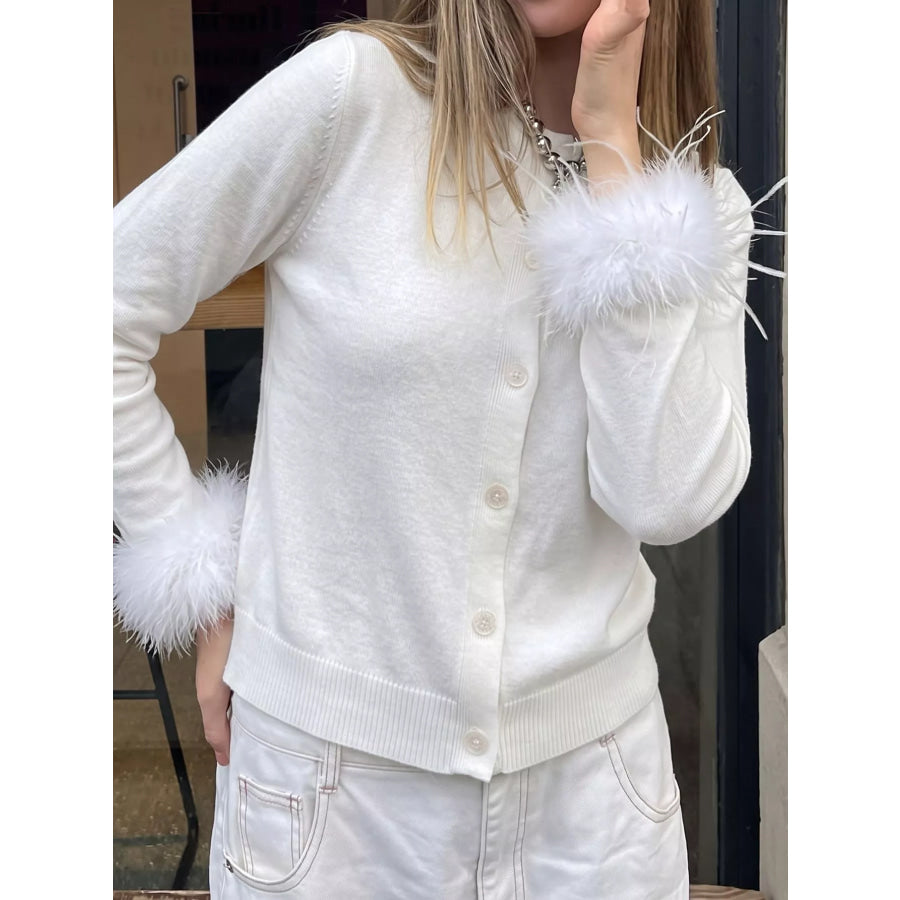 Fuzzy Cuffs Button Up Cardigan White / S Apparel and Accessories