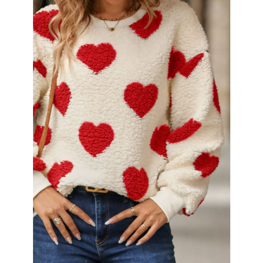 Fuzzy Heart Dropped Shoulder Sweatshirt Apparel and Accessories