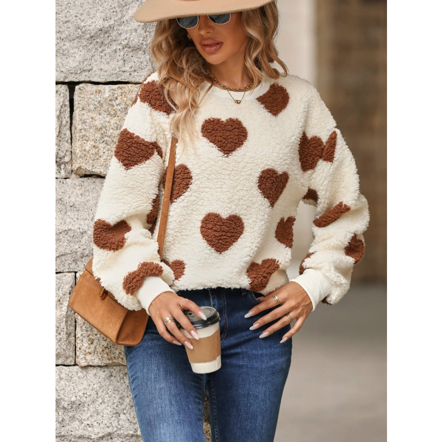 Fuzzy Heart Dropped Shoulder Sweatshirt Apparel and Accessories