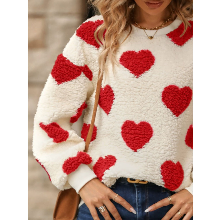 Fuzzy Heart Dropped Shoulder Sweatshirt Apparel and Accessories