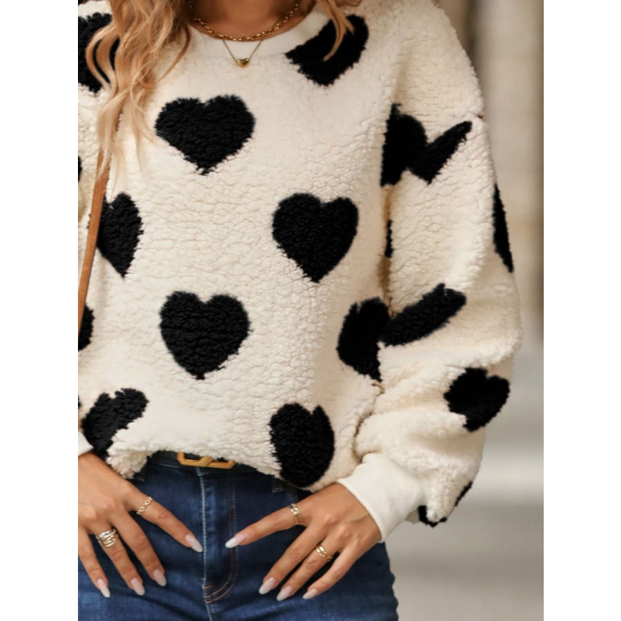 Fuzzy Heart Dropped Shoulder Sweatshirt Apparel and Accessories