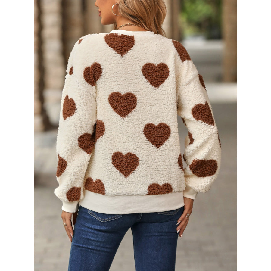 Fuzzy Heart Dropped Shoulder Sweatshirt Apparel and Accessories