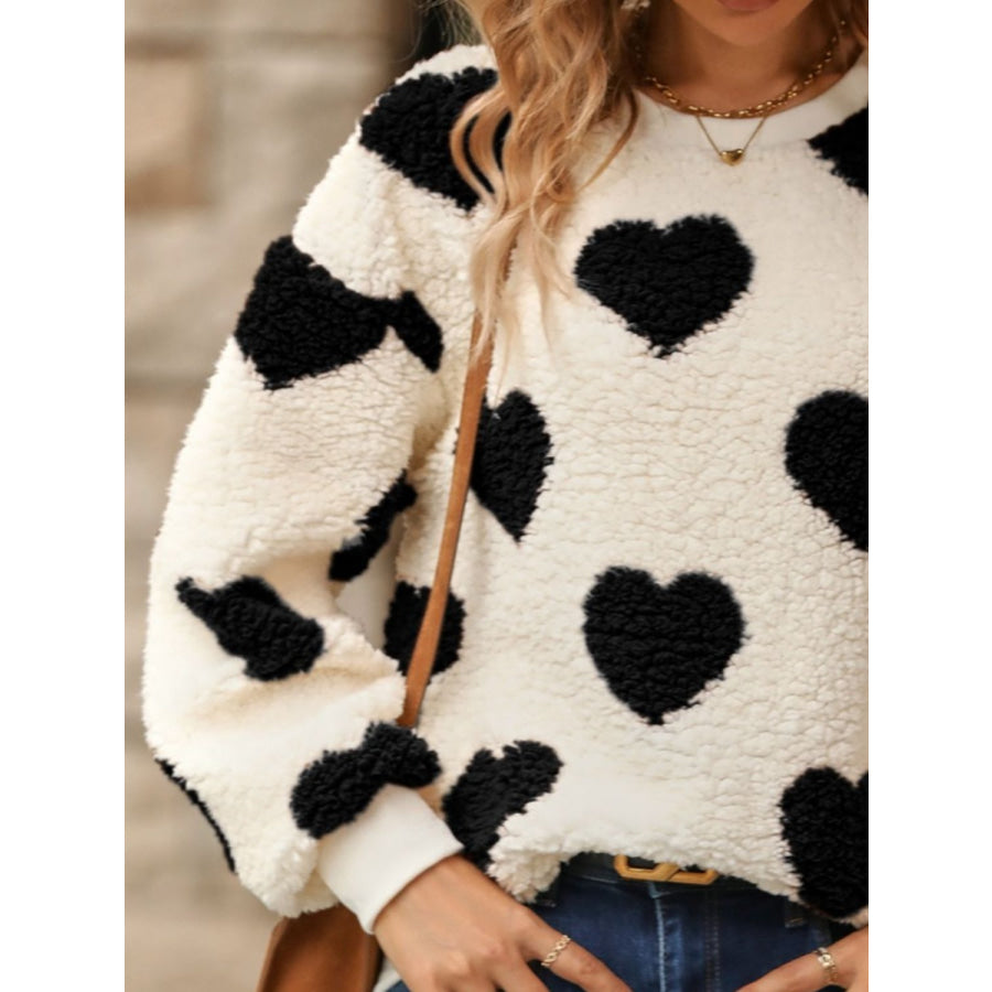 Fuzzy Heart Dropped Shoulder Sweatshirt Apparel and Accessories