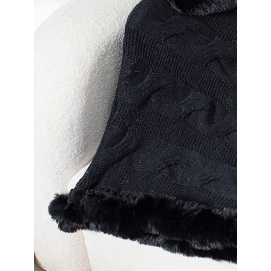 Fuzzy Hem Cable-Knit Poncho Apparel and Accessories