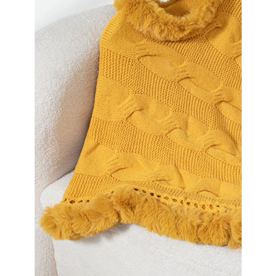 Fuzzy Hem Cable-Knit Poncho Apparel and Accessories