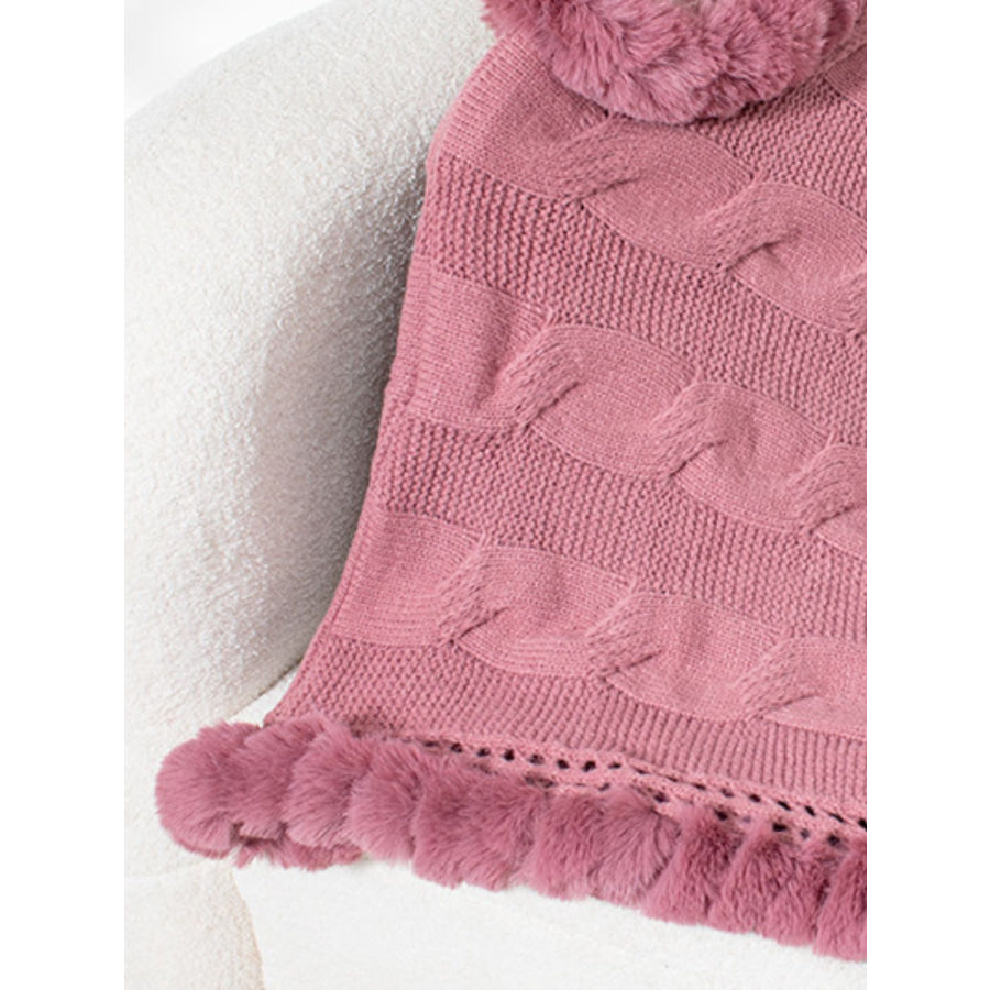 Fuzzy Hem Cable-Knit Poncho Apparel and Accessories