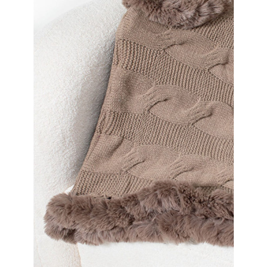 Fuzzy Hem Cable-Knit Poncho Apparel and Accessories