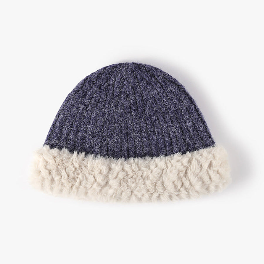 Fuzzy Hem Knit Hat Indigo / One Size Apparel and Accessories