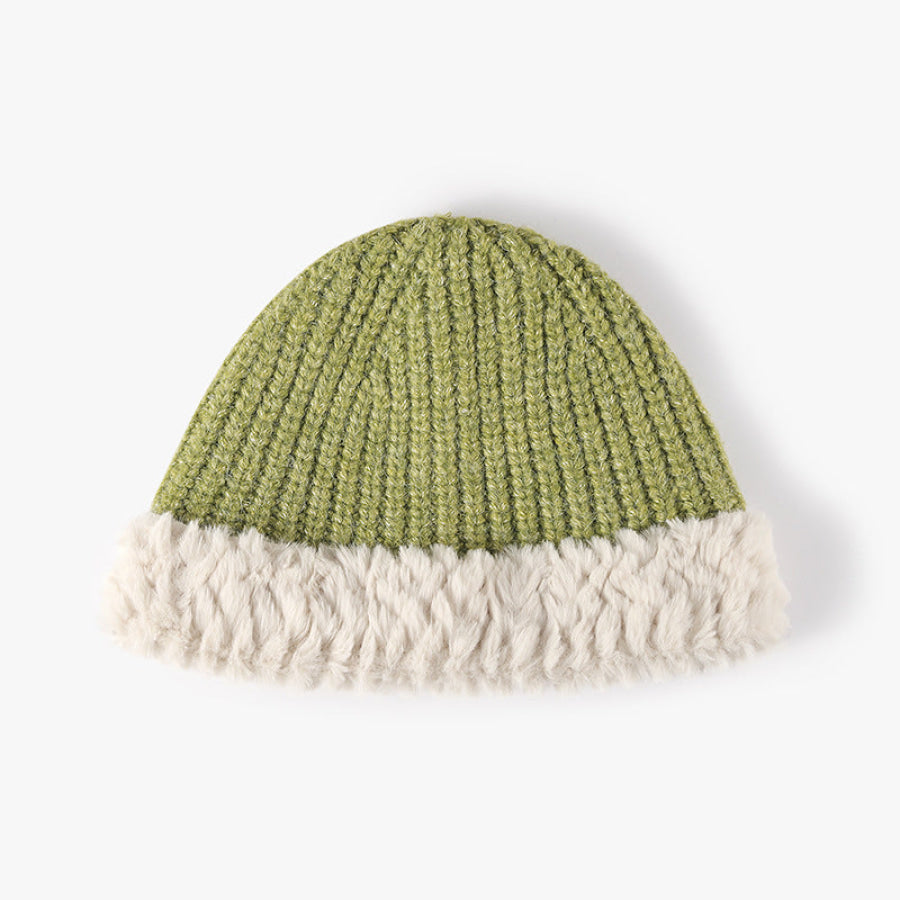 Fuzzy Hem Knit Hat Lime / One Size Apparel and Accessories