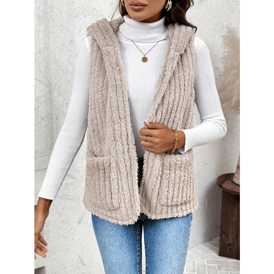 Fuzzy Hooded Vest with Pockets Apparel and Accessories