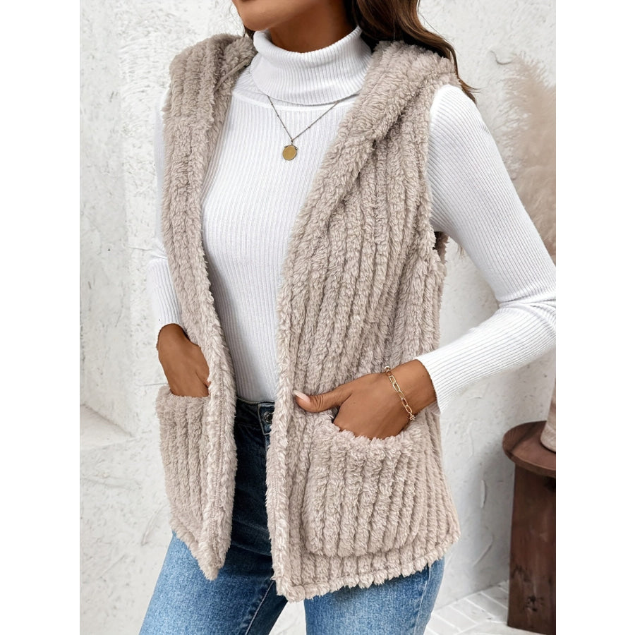 Fuzzy Hooded Vest with Pockets Dust Storm / S Apparel and Accessories