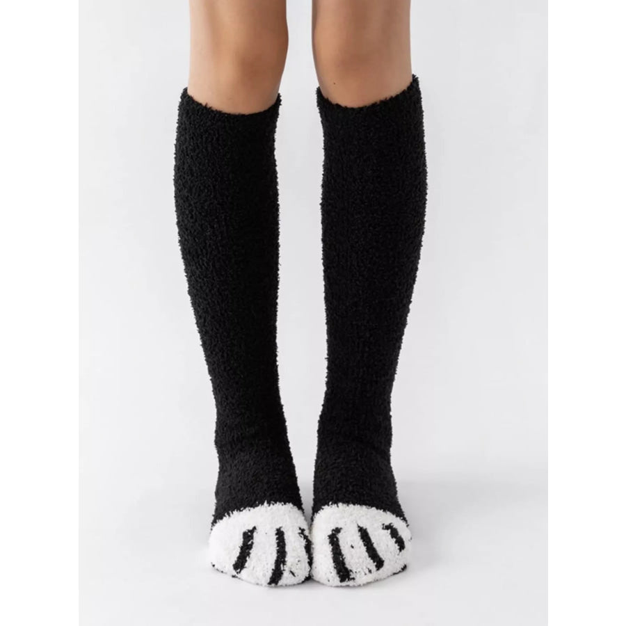 Fuzzy Knee-High Animal Paw Socks Black / One Size Apparel and Accessories