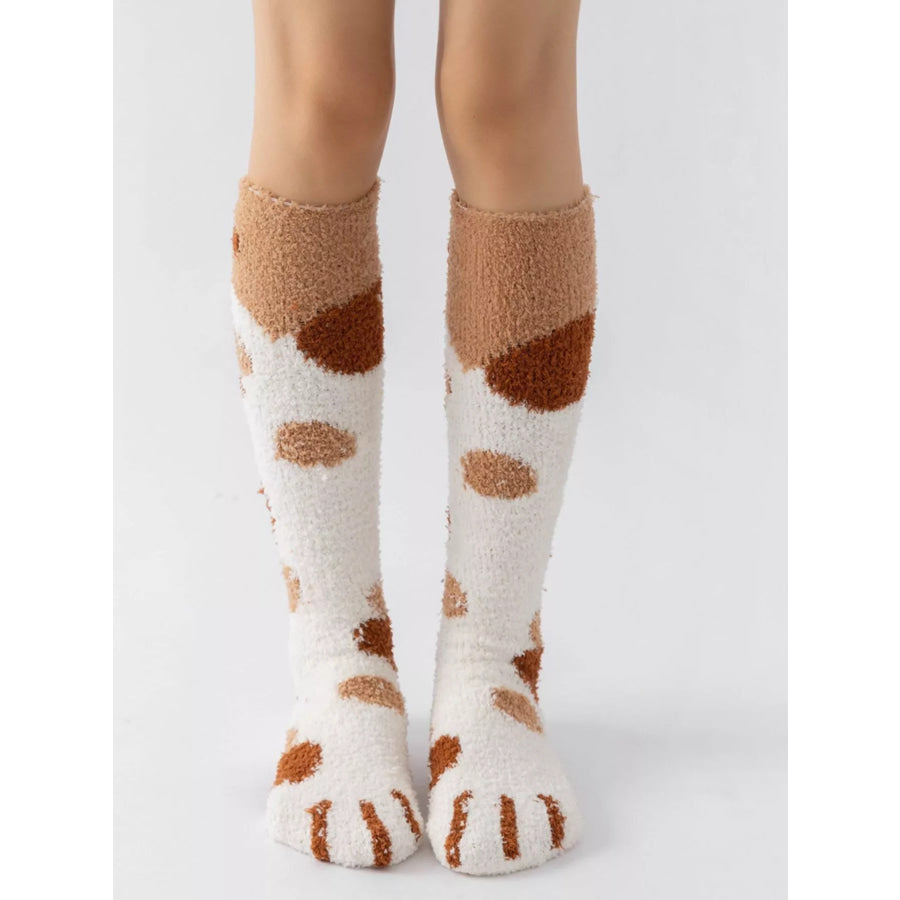 Fuzzy Knee-High Animal Paw Socks Camel / One Size Apparel and Accessories