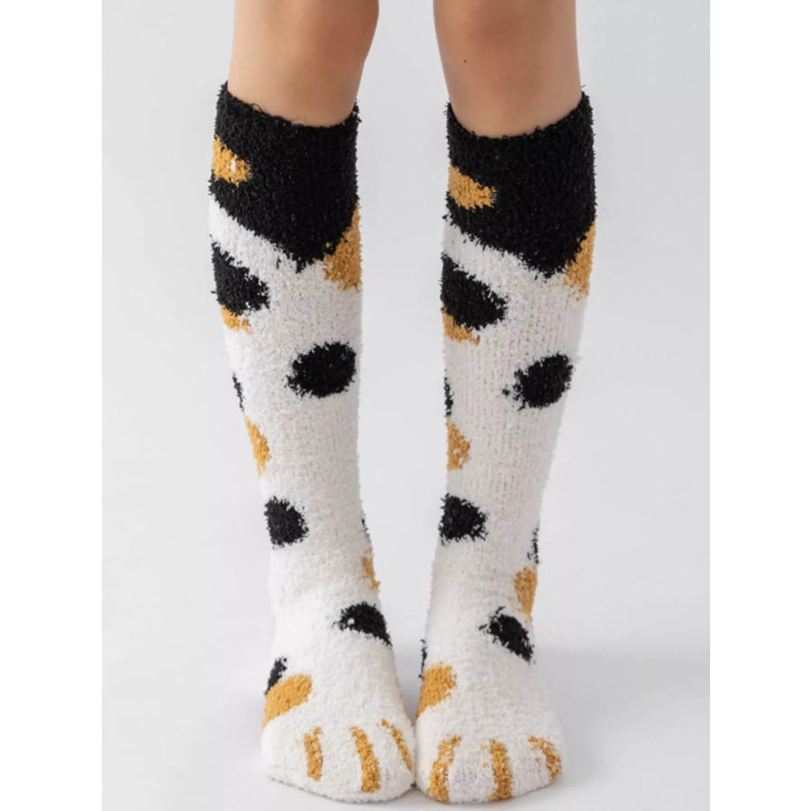 Fuzzy Knee-High Animal Paw Socks Sherbet / One Size Apparel and Accessories