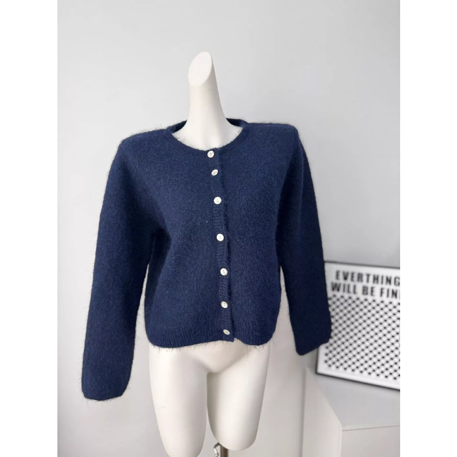 Fuzzy Knit Button-Down Cardigan Apparel and Accessories