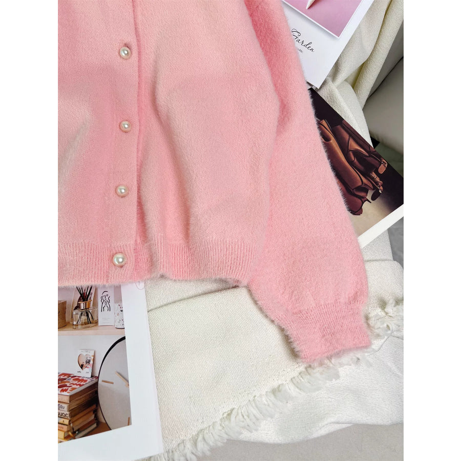 Fuzzy Knit Button Down Cardigan Apparel and Accessories
