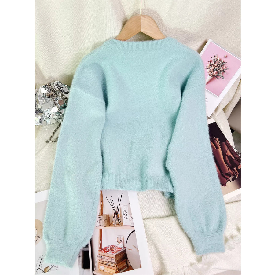 Fuzzy Knit Button Down Cardigan Apparel and Accessories