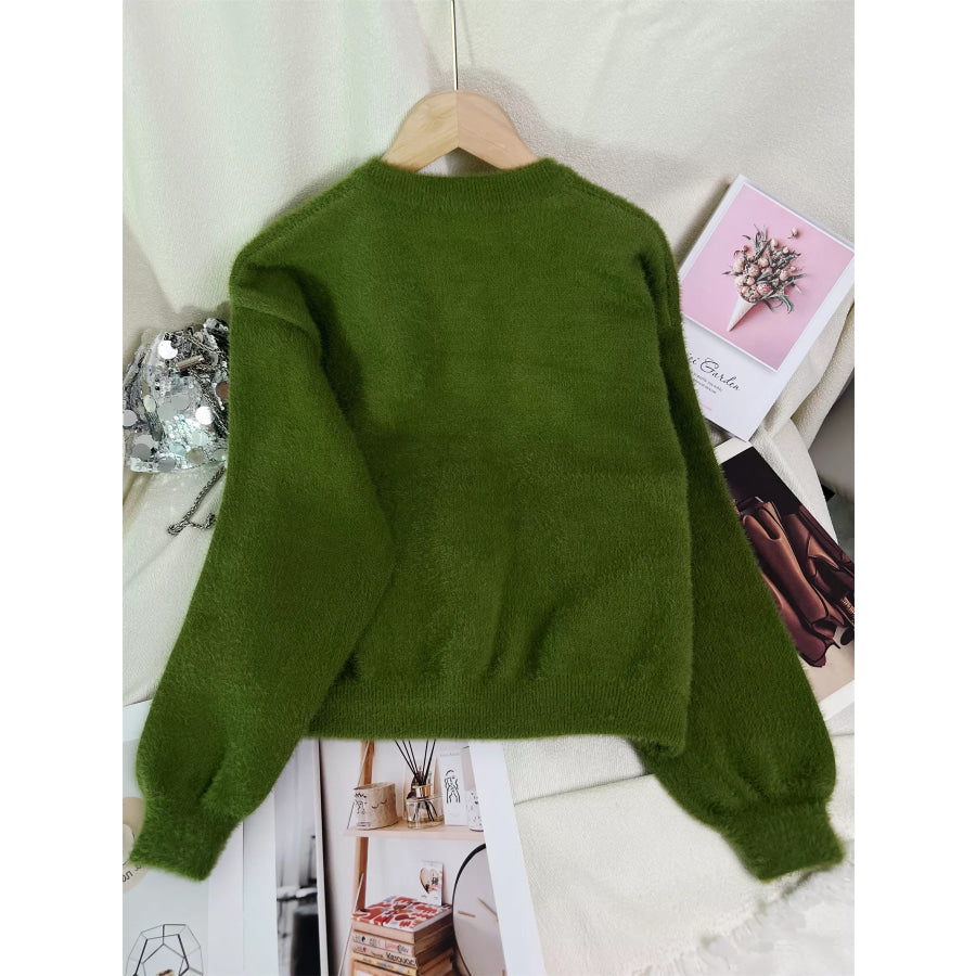 Fuzzy Knit Button Down Cardigan Apparel and Accessories