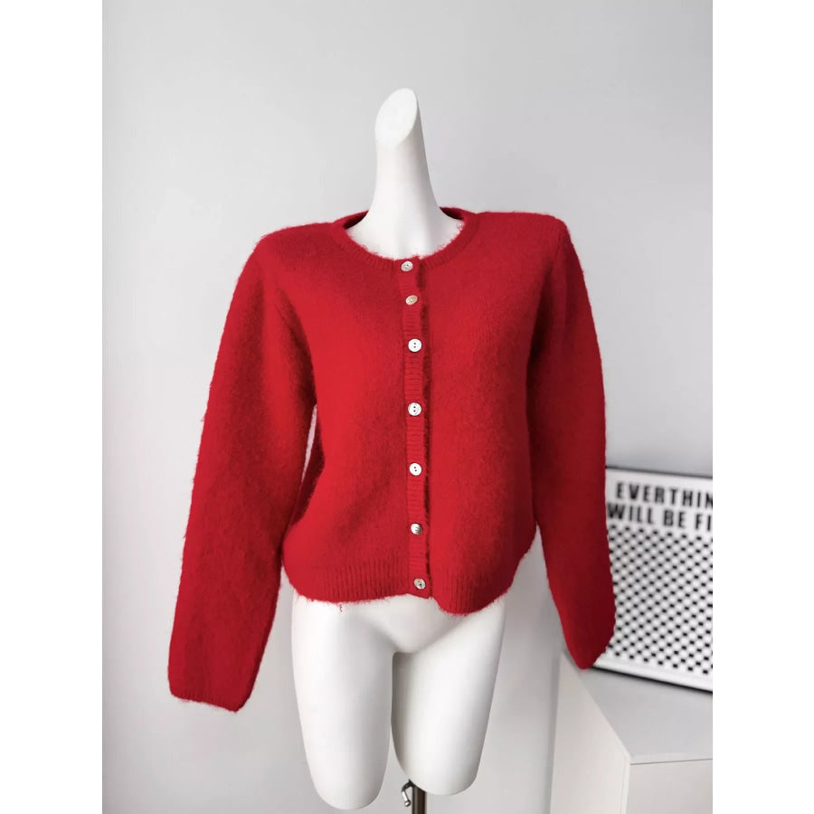 Fuzzy Knit Button-Down Cardigan Apparel and Accessories