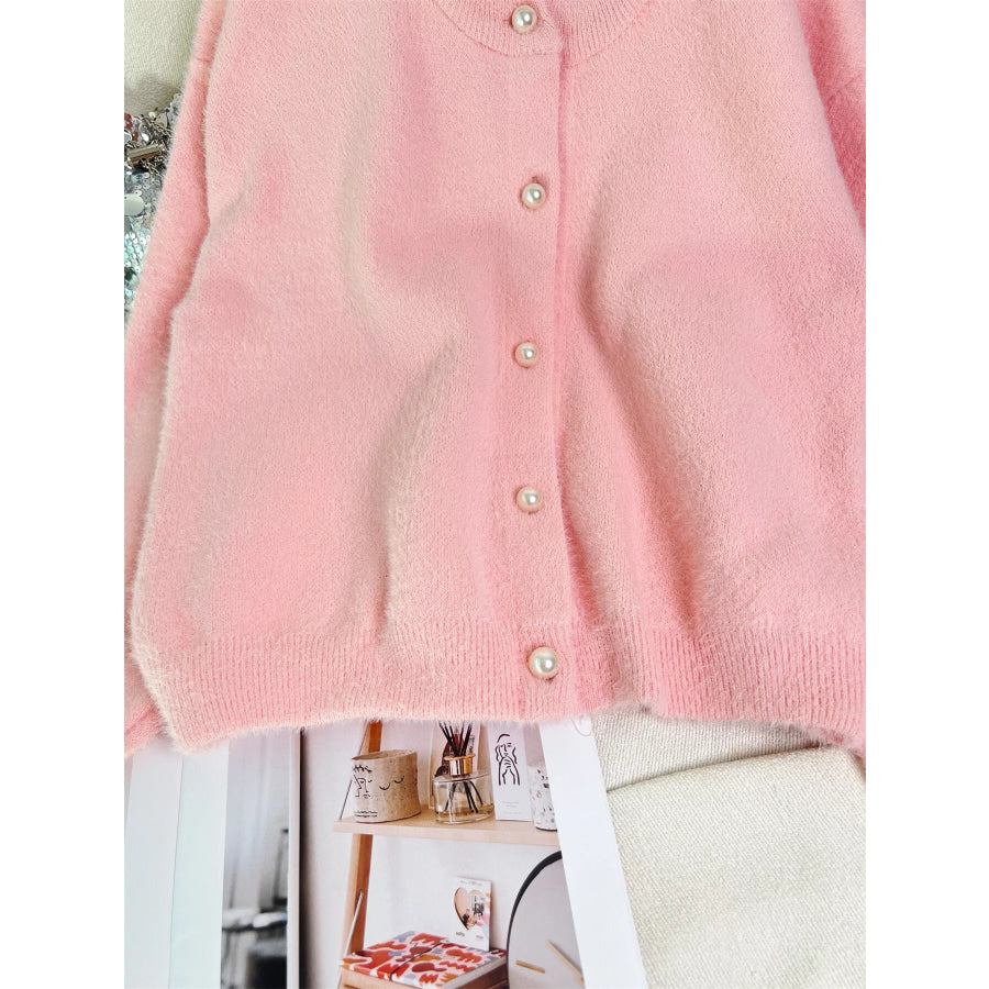 Fuzzy Knit Button Down Cardigan Apparel and Accessories