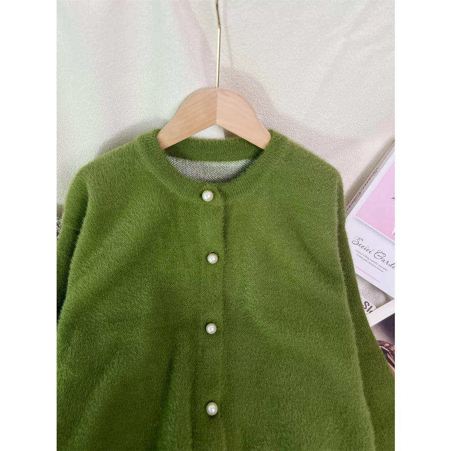 Fuzzy Knit Button Down Cardigan Apparel and Accessories