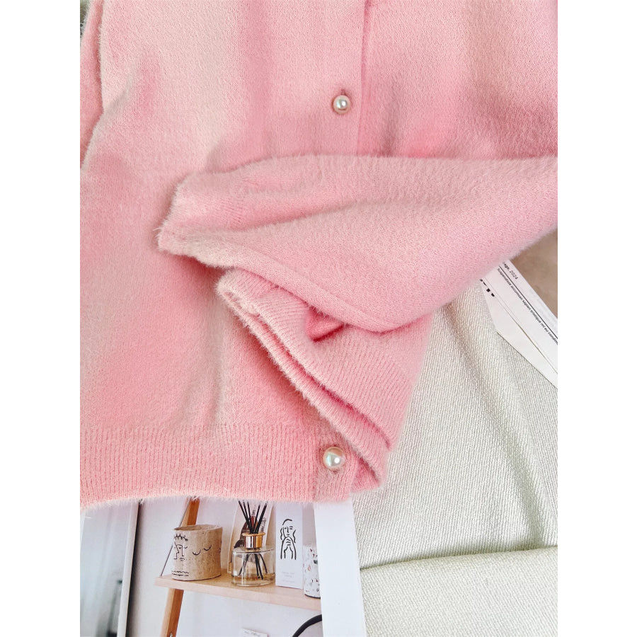 Fuzzy Knit Button Down Cardigan Apparel and Accessories