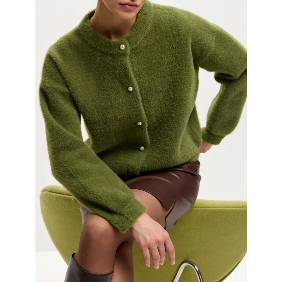 Fuzzy Knit Button Down Cardigan Apparel and Accessories