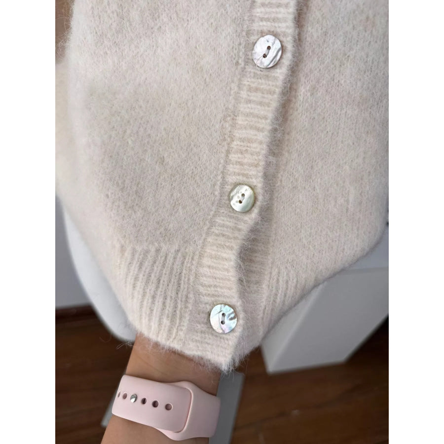 Fuzzy Knit Button-Down Cardigan Apparel and Accessories