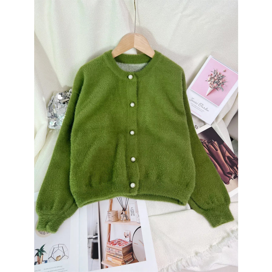 Fuzzy Knit Button Down Cardigan Apparel and Accessories