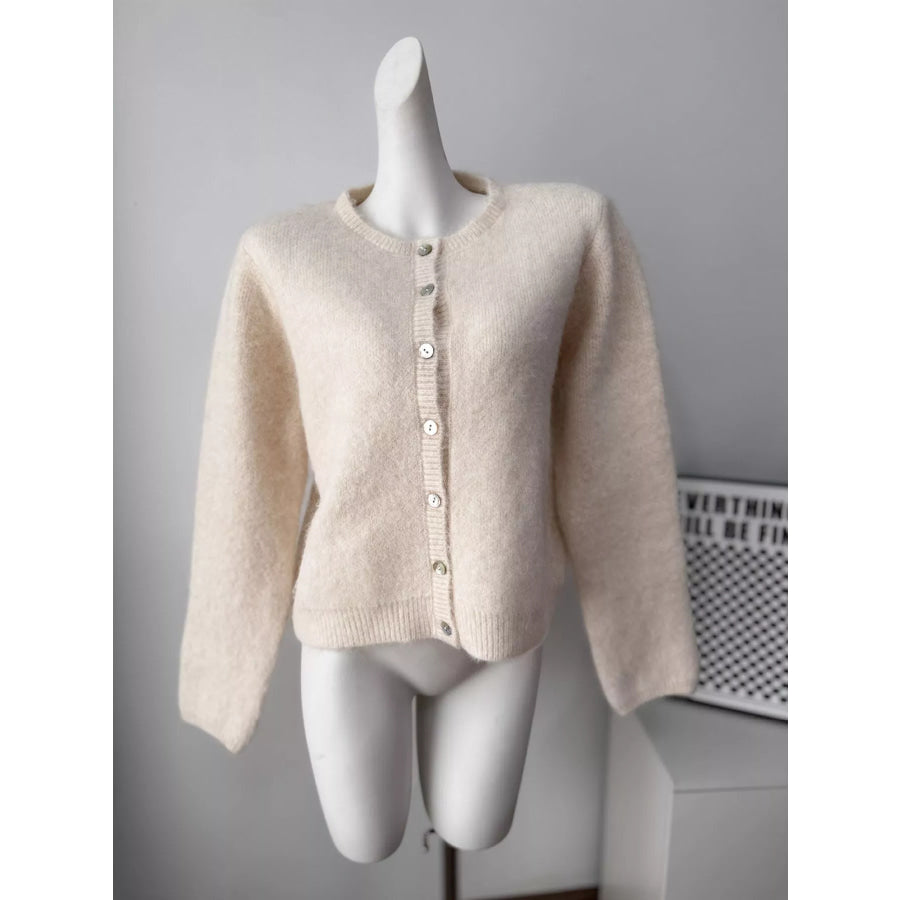 Fuzzy Knit Button-Down Cardigan Apparel and Accessories