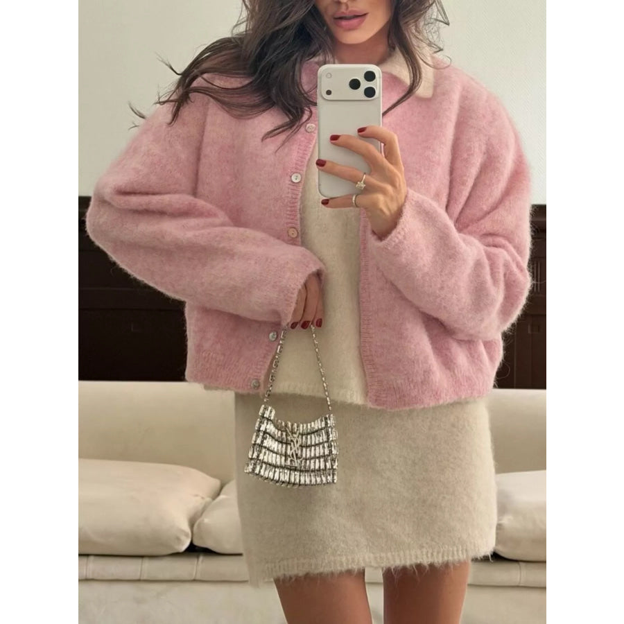 Fuzzy Knit Button-Down Cardigan Apparel and Accessories
