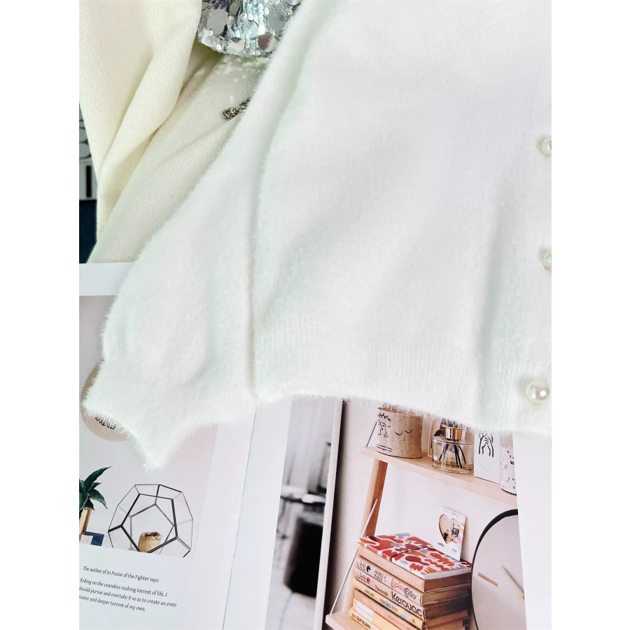 Fuzzy Knit Button Down Cardigan Apparel and Accessories