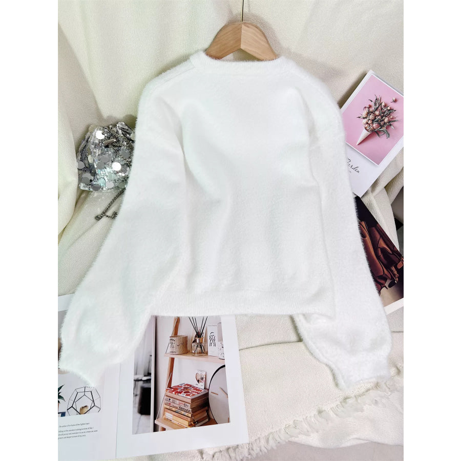 Fuzzy Knit Button Down Cardigan Apparel and Accessories