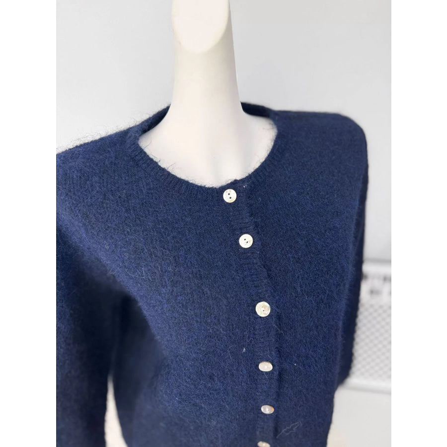Fuzzy Knit Button-Down Cardigan Apparel and Accessories