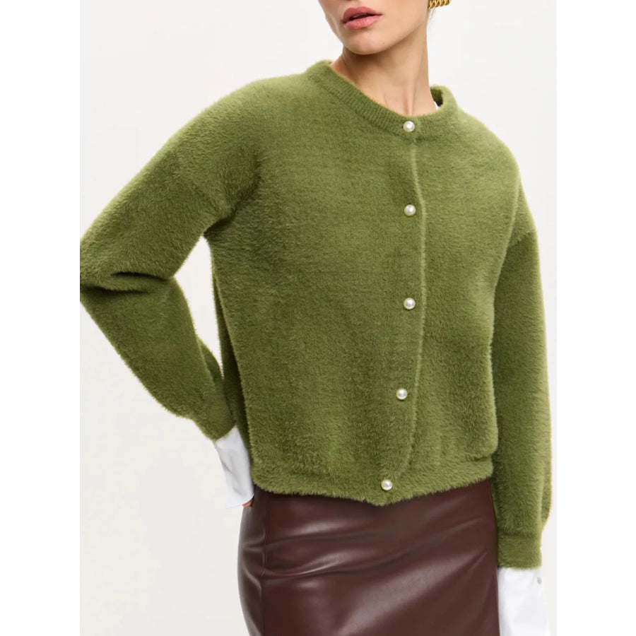 Fuzzy Knit Button Down Cardigan Apparel and Accessories