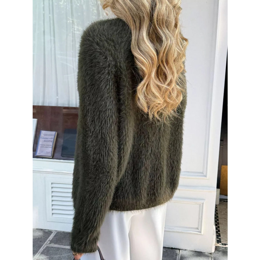 Fuzzy Knit Button-Up Cardigan Apparel and Accessories