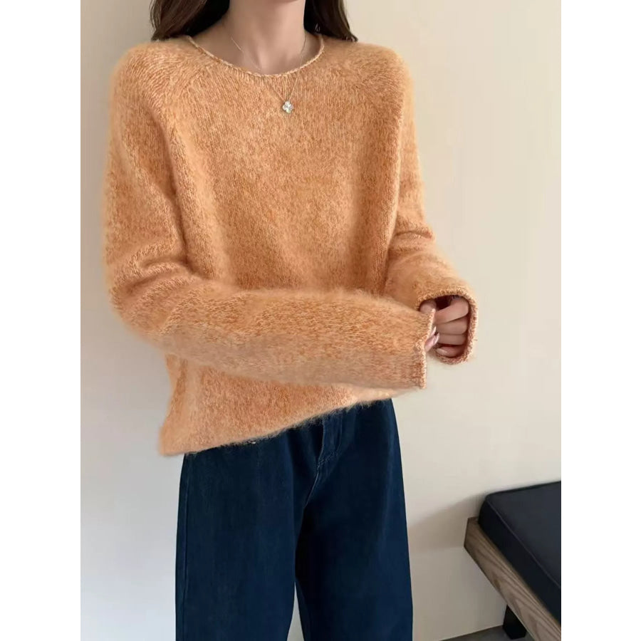 Fuzzy Knit Crew Neck Sweater Dense Yellow / One Size Apparel and Accessories