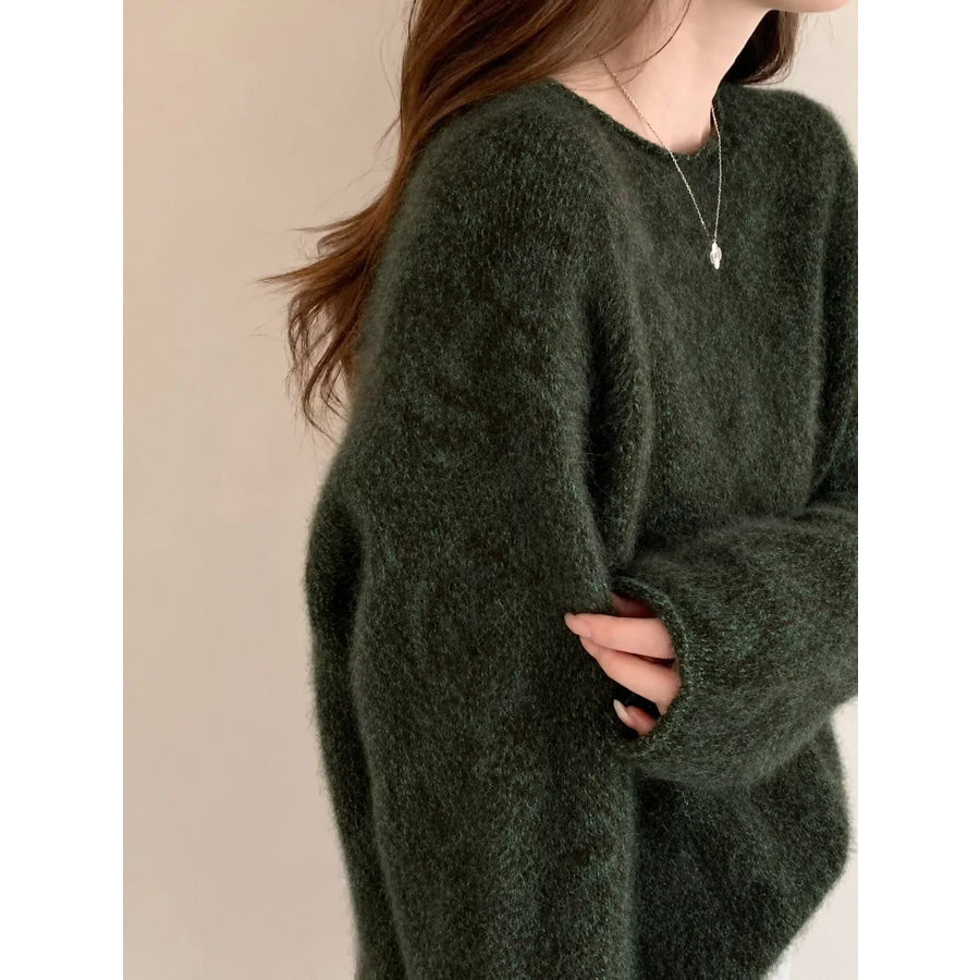 Fuzzy Knit Crew Neck Sweater Warm Tree / One Size Apparel and Accessories