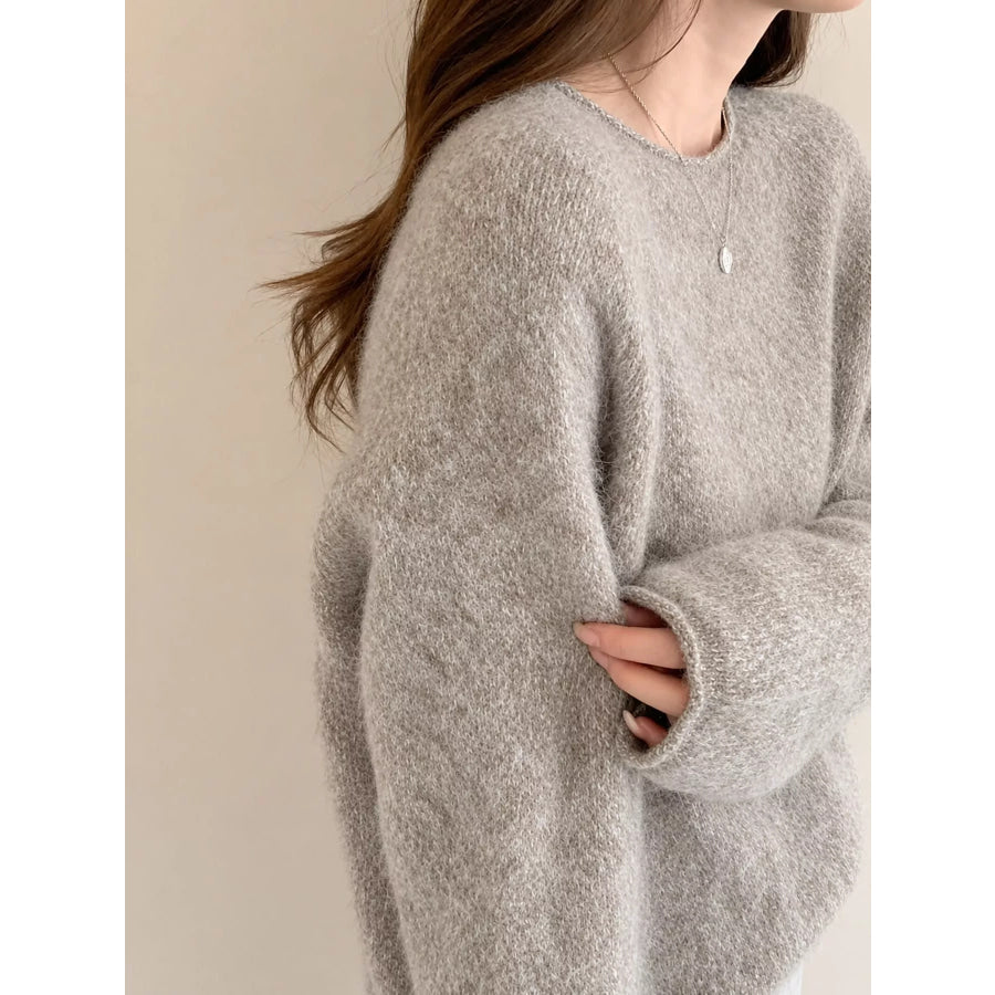 Fuzzy Knit Crew Neck Sweater Wheat-Scented Camel / One Size Apparel and Accessories