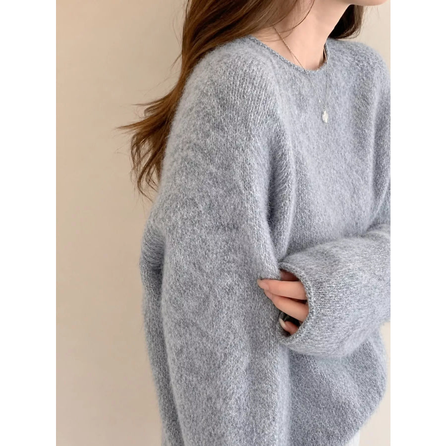 Fuzzy Knit Crew Neck Sweater Wild Rice White / One Size Apparel and Accessories