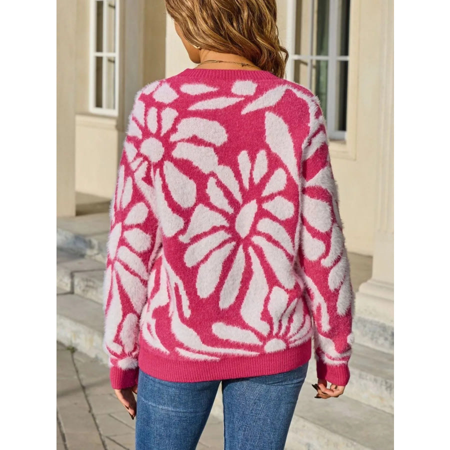Fuzzy Knit Round Neck Sweater Apparel and Accessories
