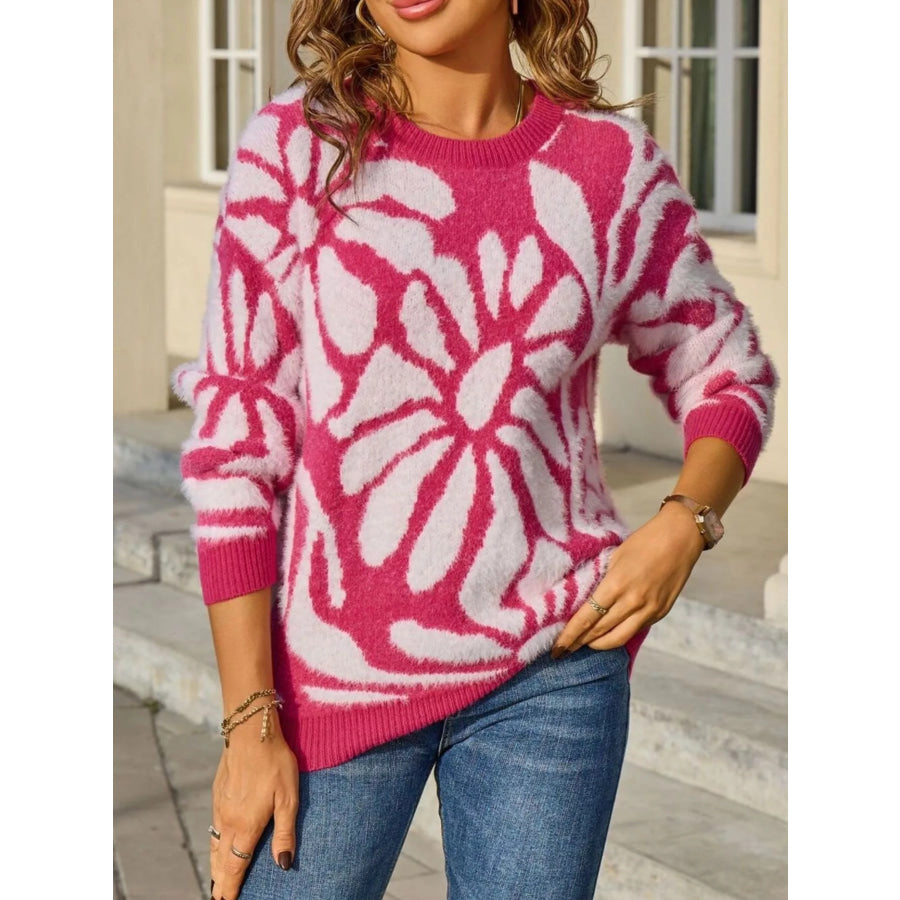 Fuzzy Knit Round Neck Sweater Apparel and Accessories