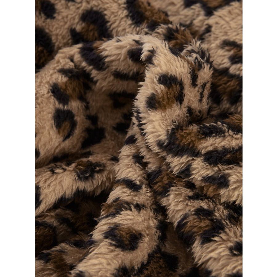 Fuzzy Leopard Long Sleeve Hooded Jacket Apparel and Accessories