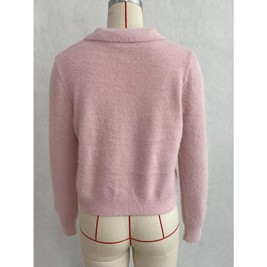Fuzzy Letter Zip-Up Cardigan Apparel and Accessories