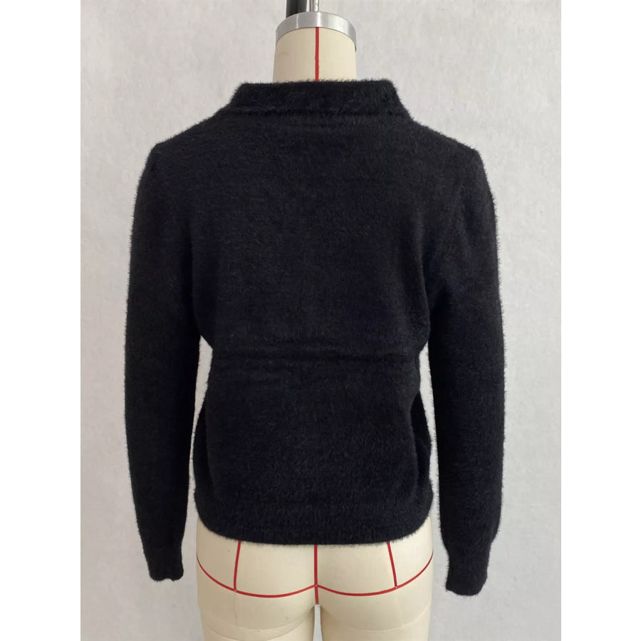 Fuzzy Letter Zip-Up Cardigan Apparel and Accessories