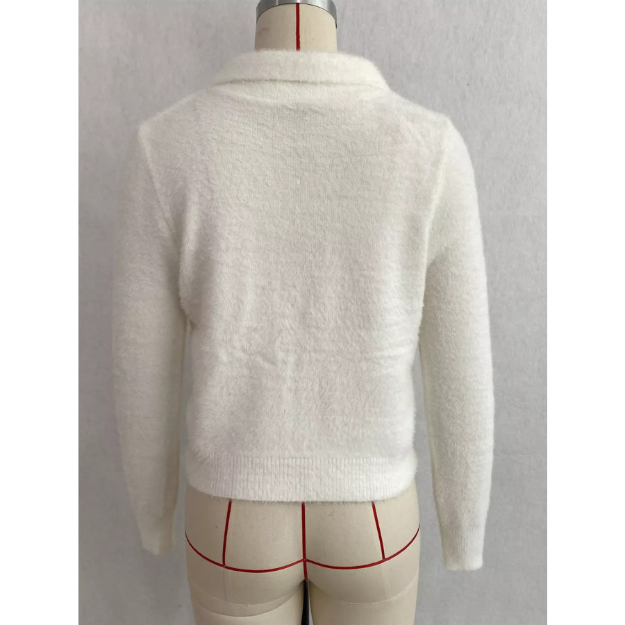 Fuzzy Letter Zip-Up Cardigan Apparel and Accessories