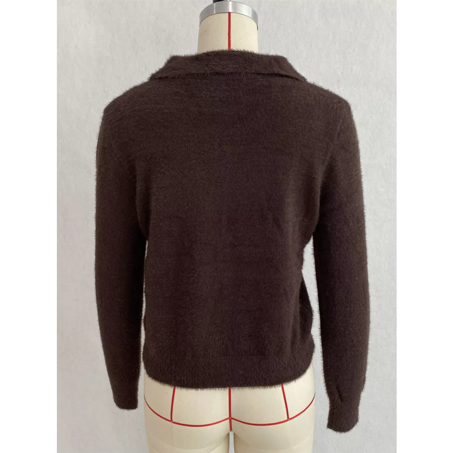 Fuzzy Letter Zip-Up Cardigan Apparel and Accessories