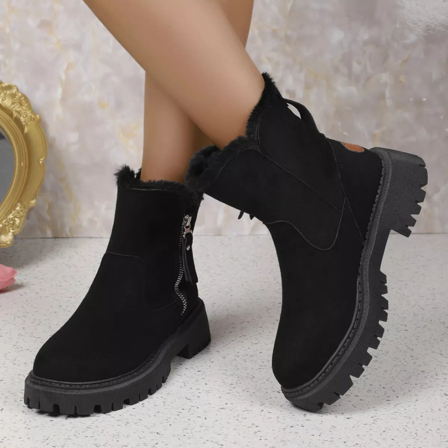 Fuzzy Lined Ankle Boots with Zipper Black / 35 Apparel and Accessories